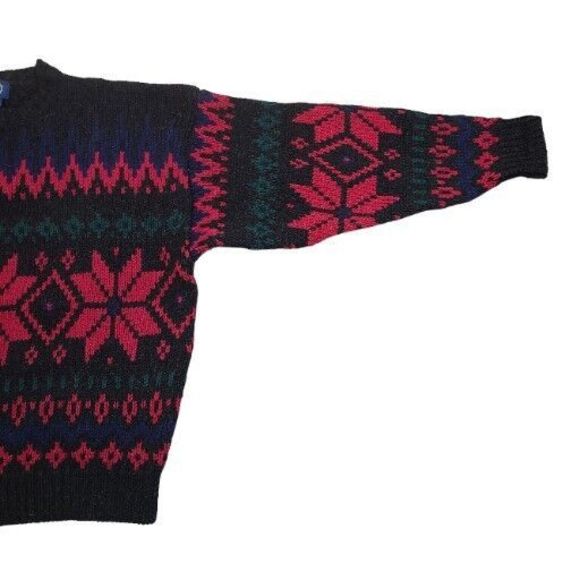 Vintage GAP Sweater Mens Blue Red Green Fair Isle‎ Snowflake 100% Wool Large - Picture 5 of 8